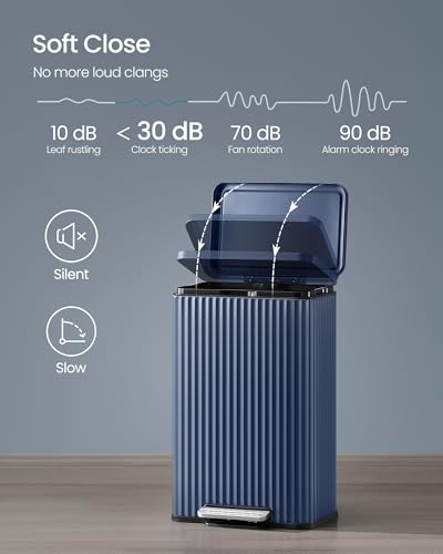 SONGMICS Trash Can, 13 Gallon (50 L), Stainless Steel, with Lid, Pedal - color: Midnight Blue, size: 13 Gallon