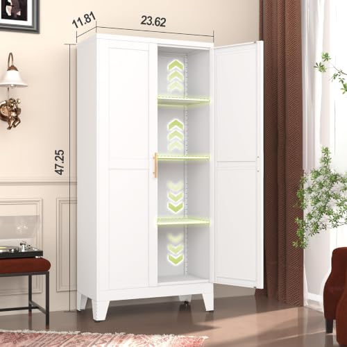 GAIOUS Metal Pantry Cabinet, Kitchen Pantry Storage Cabinets with 2 Door - color: White, size: 11.81"D x 23.62"W x 47.25"H