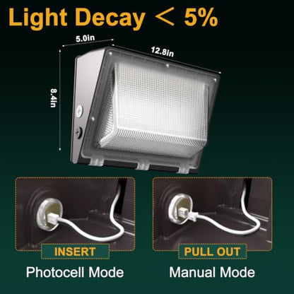 4Pack 250W LED Wall Pack Lights,100‑277V Dusk‑to‑Dawn Photocell, 37500Lm 5000K IP65,60ft Diameter Coverage Area, Commercial‑Grade Exterior Security Lighting,ETL Certified (Height:20‑40ft) - size: 250W
