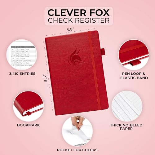 Clever Fox Check Register Book, Checkbook Ledger, 5.8x8.3 Red - color: Red, size: A5 (5.8'' x 8.3'')