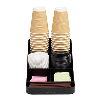 Mind Reader Cup and Condiment Station, Countertop Organizer, Coffee Bar, Kitchen, Stirrers, 7.25"L x 15.5"W x 5.25"H, Black - color: Black, size: 1-Pack