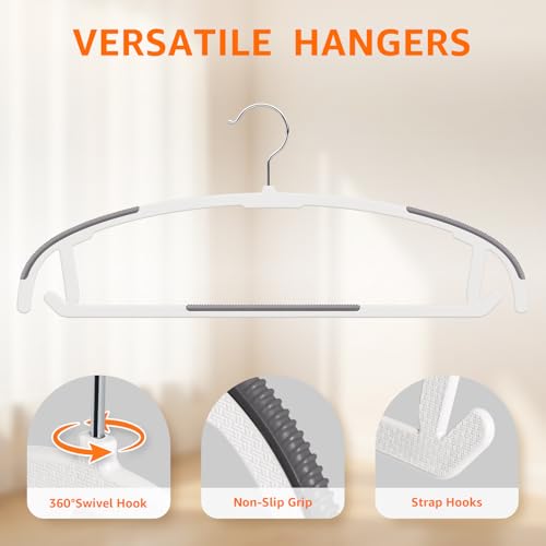 Yolife Plastic Clothes Hangers 10 Pack with Non-Slip Pads, 17.5" L × 8.3" H Heavy Duty Hanger with 360° Swivel Metal Hook, Slim Space Saving Hangers for Closet Organizer, White & Gray - color: White & Gray