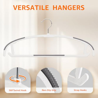 Yolife Plastic Clothes Hangers 10 Pack with Non-Slip Pads, 17.5" L × 8.3" H Heavy Duty Hanger with 360° Swivel Metal Hook, Slim Space Saving Hangers for Closet Organizer, White & Gray - color: White & Gray