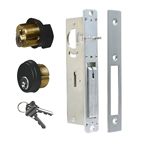 Commercial Mortise Door Lock with Thumbturn, 31/32" Backset Storefront Door Deadbolt Lock, Solid Brass Cylinder, Direct Replacement for Aluminum Narrow Stile Doors (Black) - color: Black, size: 31/32"Swing Deadbolt,Single Cylinder