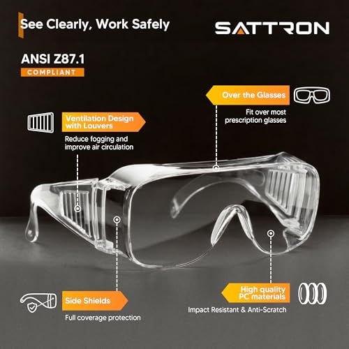 Clear Safety Glasses Over Eyeglasses 12 PACK ANSI Z87.1 Impact Resistant Wide Vision Fits Over Most Prescription Glasses Dust/Chemical Splash Proof Lightweight Protective Eyewear for Men Women - color: 12 Pack/ Clear Glasses