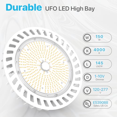 HYPERLITE UFO LED High Bay Lights: 200W High Bay LED Shop Light 28,000LM 5000K, 1-10V Dimmable UFO Lights with 110V Plug 5FT Cable, UL Listed High Bay LED Lights for Warehouse Garage Workshop - size: 200W/5K