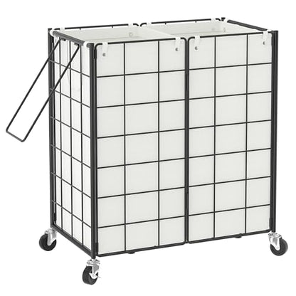 WOWLIVE Double Laundry Hamper with Wheels, Metal Rolling Laundry Basket - color: Black and White, size: 120l