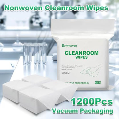 Cleanroom Wipes 4"x4" (1200 Pcs,Grade B, 56GSM) - size: 4"×4" (Pack of 1200)
