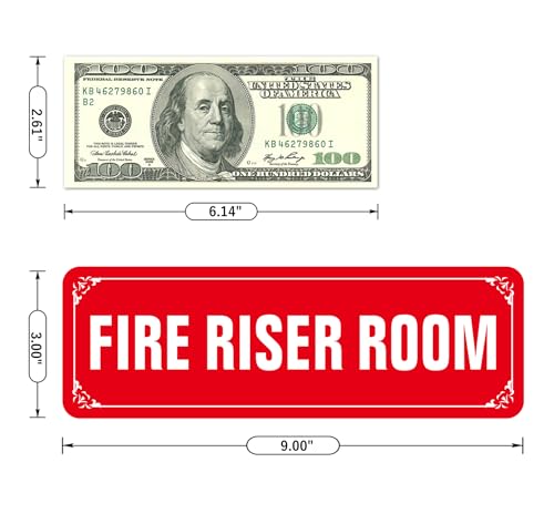 (2 Pack) Fire Riser Room Sign, Self Adhesive Rust Free and Reflective Aluminum Metal Sticker Signs for Wall and Door (9 x 3 inches, Red/White) - color: Red /White