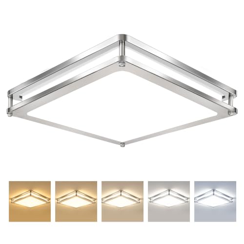 12Inch 36W Square LED Flush Mount Ceiling Light Fixture (450W Equiv), 3600LM Modern Dimmable LED Ceiling Lights, 2700K-6500K 5CCT Adjustable Brushed Nickle Ceiling Lamp for Living Room Kitchen, 1 Pack - color: Brushed Nickle, size: 1 Pack