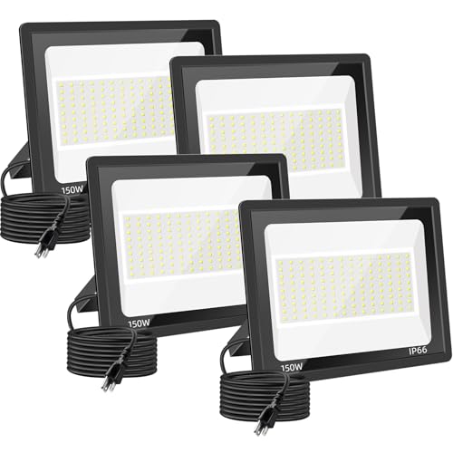150W LED Flood Light 4 Pack, 5000K, IP66 Outdoor Waterproof - size: 150w_4pack