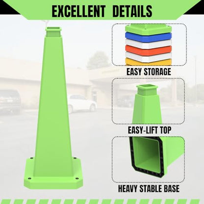 28 inch Green Safety Caution Cones Blank, Safety Road Cones Unprinted with Heavy Rubber Weighted Base for DIY Custom Messaging Hazard Warning (6 Pack) - color: BLANK/GREEN, size: 28 inch