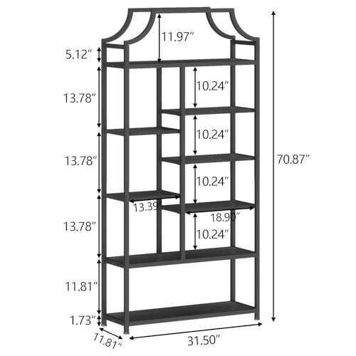 Gyfimoie Lux Etagere 8-Tier Open Shelf Bookcase – 70.87" H x 31.5" L, Modern Metal Frame with Black Finish & Shelves, Tall Storage Display Shelf for Bedroom, Home Office & Living Room (Black) - color: Black