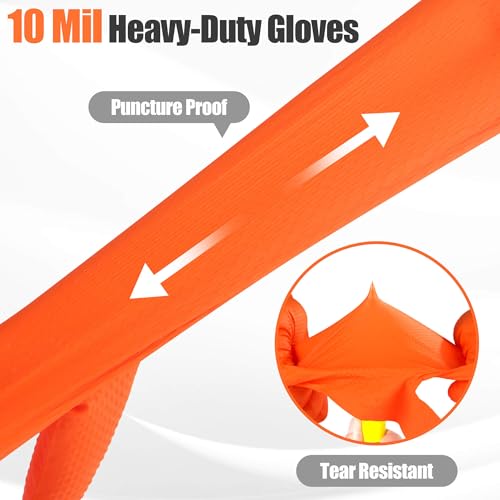 TREEGO 10 Mil Heavy Duty Orange Nitrile Mechanic Gloves, 50 Count XL - color: Orange 50, size: X-Large