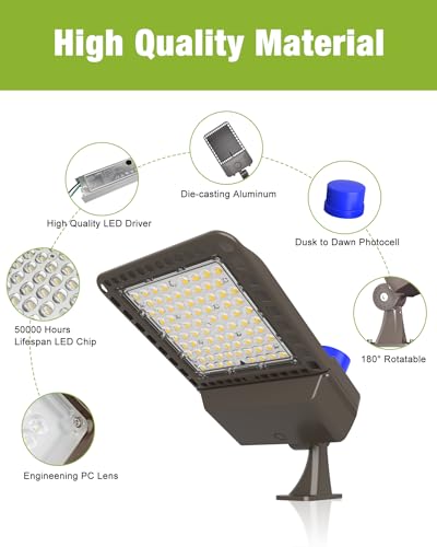 YXL LED Parking Lot Light, 300W LED Shoebox Light with Dusk to Dawn Photocell,42,000LM 5000K Daylight Arm Mount, IP65 Waterproof Parking Lot Light for Street Roadway, 1pack - size: 300W Arm 1Pack