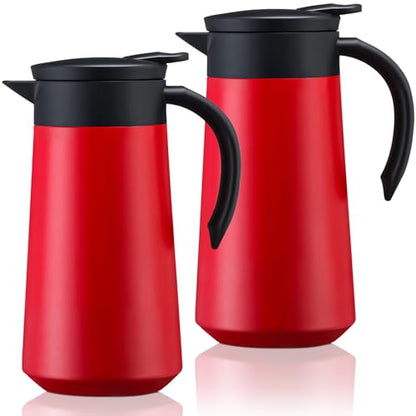 Ziliny 2 Pcs 27oz Thermal Coffee Carafe Stainless Steel Coffee Pot for Keeping Hot/cold Insulated Double Walled Vacuum Tea Pot with Press Button Drink Beverage Dispenser for Milk Tea(Red) - color: Red