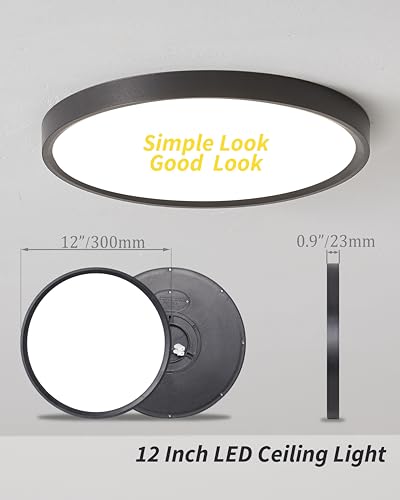 6pack 12 Inch Flush Mount Ceiling Light, 24w Led Ceiling Light, 3000k/4000k/6000k Selectable 2520lm Ceiling Lights, Super Slim Led Light Fixture For Bedroom Kitchen Living Dining Room Office (Black) - color: Black, size: Standard-12Inch-6Pack