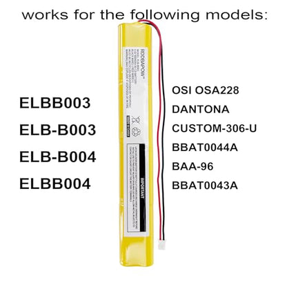 ELBB003 ELB-B003 9.6V 900mAh Emergency Exit Sign Light Battery Compatible Lithonia ELB-B004 ELBB004 OSI OSA228 DANTONA CUSTOM-306-U BBAT0043A BAT9.6V700 BBAT0044A BAA-96 (5)