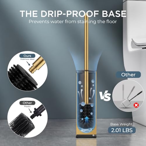 FORIOUS Toilet Bowl Brush and Holder Set, 304 Stainless Steel Handle Gold - color: Brushed Gold, size: Tall