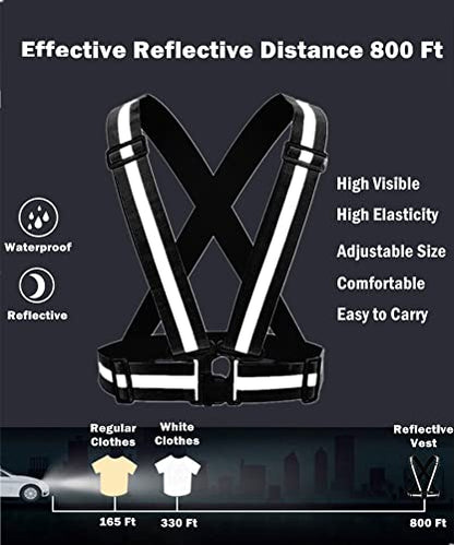 Reflective Strap Safety Vest Gear - 2-10 Pack Adjustable High Visible Reflective Running Gear for Women Men Night - color: Black+Blue