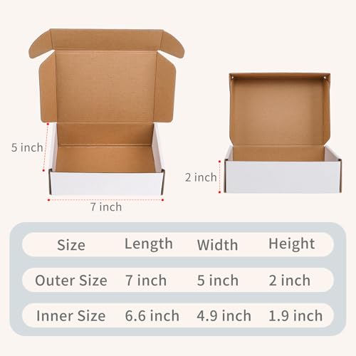 Fishat 7" x 5" x 2" White Corrugated Cardboard Shipping Boxes Set of 25 - size: 7" x 5" x 2"
