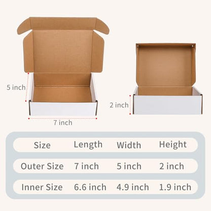 Fishat 7" x 5" x 2" White Corrugated Cardboard Shipping Boxes Set of 25 - size: 7" x 5" x 2"