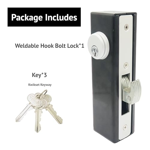 elox Weldable Steel Hook Bolt Lock for Sliding Gate, Double Cylinder Keyed Alike with 3 Keys, 1-1/8" Backset, High Security