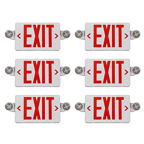 TANLUX Red Exit Sign with Emergency Lights, LED Emergency Exit Light with Battery Backup, UL Listed, AC 120/277V, Commercial Emergency Lights Combo for Business - 6 Pack - color: White Housing+Red Letter, size: 6 Pack