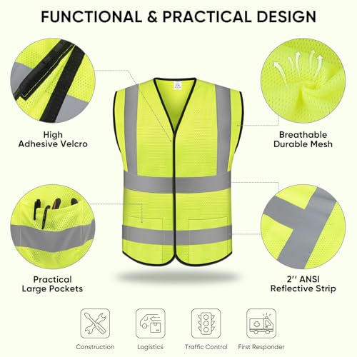 TICONN 2PK/4PK Reflective Safety Vest, High Visibility Vest with Reflective Strips for Men Women, Meets ANSI II - color: Yellow, size: Small