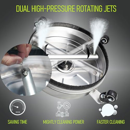 Hourleey 30" Pressure Washer Surface Cleaner with Dual Handles, Stainless Steel Surface Cleaner with 4 Wheels for Driveways, Pathway, Sidewalks, Patios, Decks, 4500 PSI with 3/8" Quick Connector Kit - size: 30 Inch