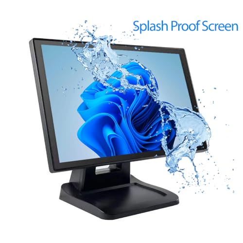 ANGEL POS 15.6 Inch 1920 x 1080 FHD IPS Touchscreen POS Monitor with Metal Stand, 10 Points Touch HDMI VGA, Waterproof Dustproof Screen 1080P, Indusitrial, Office, Retail, Gym, Warehouse (Black) - color: Black