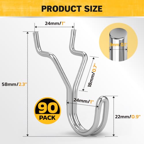 ELEAD 90-Piece Pegboard Hooks J-Hook, Silver J Hooks for Pegboard, Fits 1/8” & 3/16” Pegboards, Heavy Duty Peg Board Hooks for Hanging Keys, Retail Items & Small Tools - style: Silver J Hooks 90-Piece