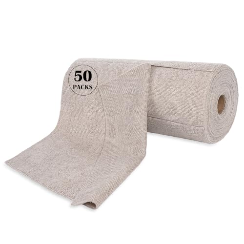 YoulerTex Reusable Cleaning Cloths Microfiber Towel: 50 Pack Washable Tear Away Cleaning Towels Roll - 12× 12 Absorbent Rags Drying Dishcloths for Kitchen House Car (50, Khaki) - color: Khaki