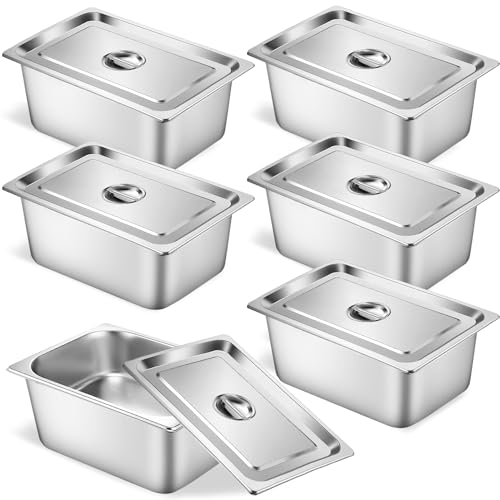 6 Pack Hotel Pans Full Size 6" Deep Stainless Steel Steam Table Pan w/Lids - color: 1/1, size: 6'' Deep