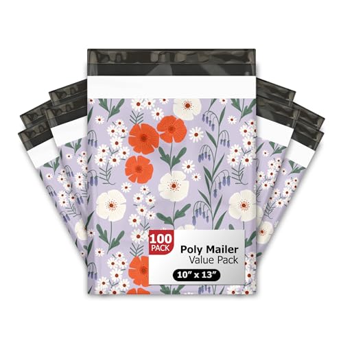 10x13 (100) Floral Fields Summer Designer Poly Mailers Waterproof Self Sealing Tear Resistant Polymailers Shipping Envelopes Premium Printed Bags For Small Businesses - color: Floral Fields, size: 10x13 inches