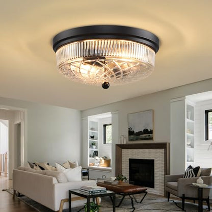 Semi Flush Mount Ceiling Light with Clear Glass Shades,3-Lights Industrial Semi Flush Mount Ceiling Light, 3-Light Industrial Black Light Fixtures Ceiling Mount for Kitchen Living Room Foyer - color: 2-Light Clear Glass Ceiling Light, size: 1 Pack