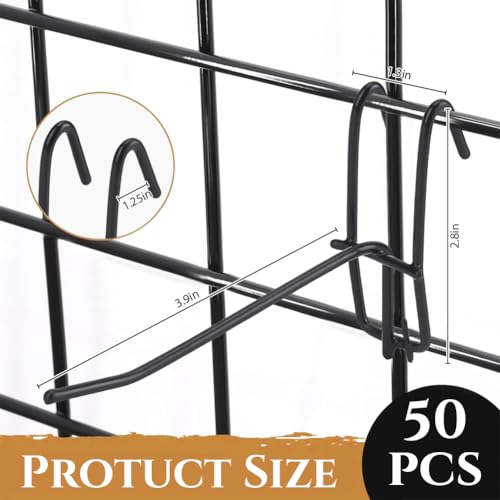 50Pcs 3.9 Inch Gridwall Hooks, Metal Grid Wall Display Hooks for Grid Panels, Black Heavy Duty Grid Wall Accessories for Retail Store, Craft Show, Garage, Storage, Home Organizer