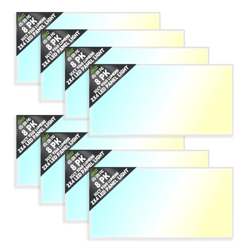 OKQ 2x4 LED Flat Panel Light Drop Ceiling Office Fixture, 5 CCT 3000K-6500K Adjustable & 5 Wattage Selectable,0-10V Dimmable, 2X4 LED Flush Mount Ceiling Light, ETL Listed 8Pack - size: 2x4FT-8Pack