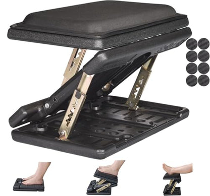 Under Desk Footrest, 4-Level Height Adjustable 12Modes Foldable Footrest - color: Black Plus