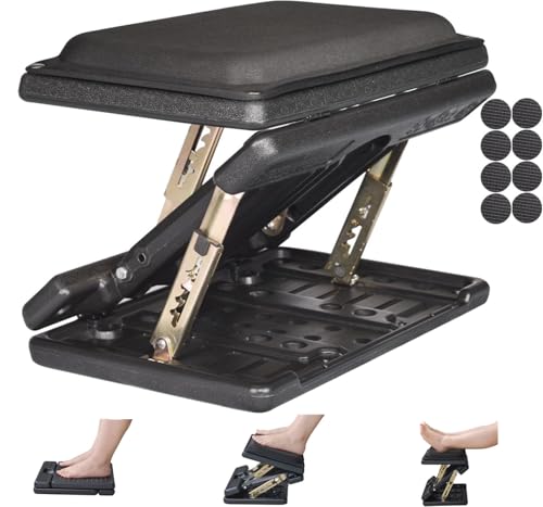 Under Desk Footrest, 4-Level Height Adjustable 12Modes Foldable Footrest - color: Black Plus