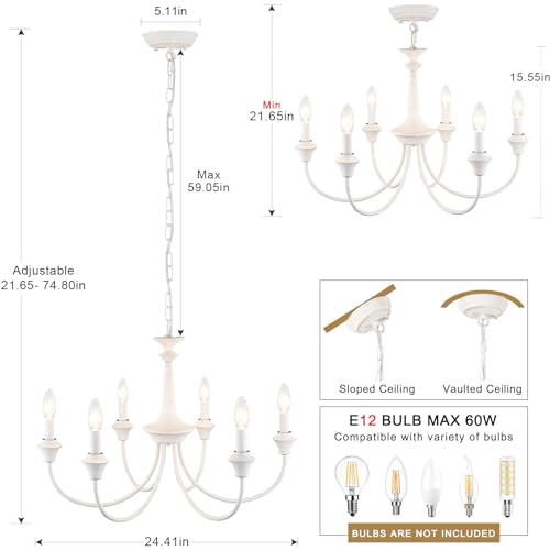 6 Light French Country Chandelier White Chandelier Pendant Light Fixture - color: 6 Light-Antique White