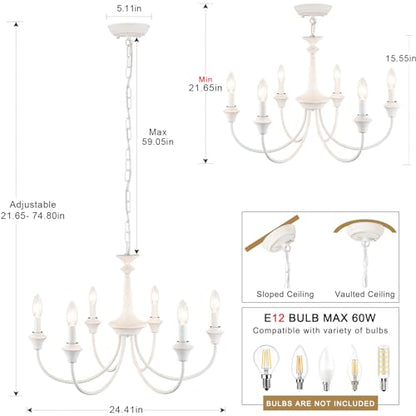 6 Light French Country Chandelier White Chandelier Pendant Light Fixture - color: 6 Light-Antique White