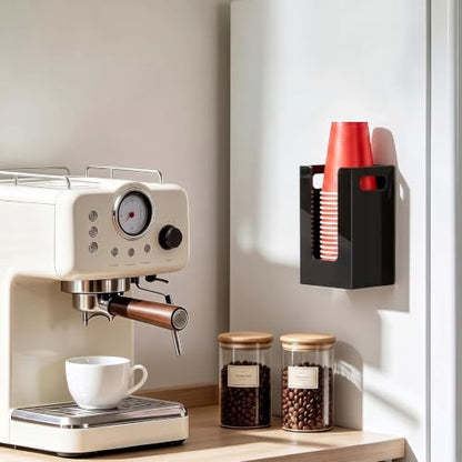 Cup Dispenser, Wall Mount Cup Holder Fits Cups Up to 18 oz - color: Large, Black