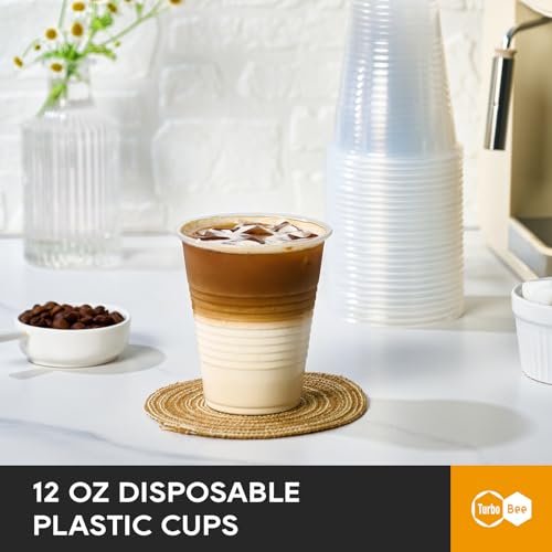 Turbo Bee 12oz Plastic Cups 300 Pack，Disposable Clear Drinking Cups for Home, School, Office & Events，Transparent Tumblers for Drinks, Samples & Commercial Use - size: 12oz