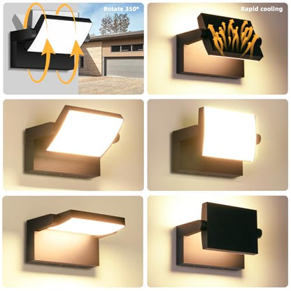 3 Pack Outdoor LED Wall Lights 40W 350°Rotation 3000K IP65 Waterproof - color: 3/40w/3000k/Black