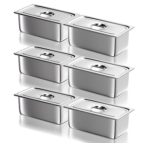 WantJoin Stainless Steel Steam Table Hotel Pan Set 1/3 Size 6 Inches 6pcs - color: 6" Deep, size: 1/3 Size Thickened