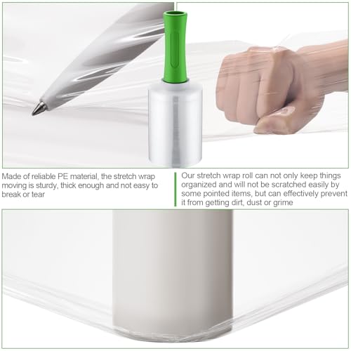 Jutom 8 Pcs Mini Stretch Film Industrial Shrink Wrap Roll Plastic Film for Moving 2 Handles 5" x 1000 ft Pallet Wrap Packaging Self Adhering Shipping for Moving Furniture Packing (Green) - color: Green