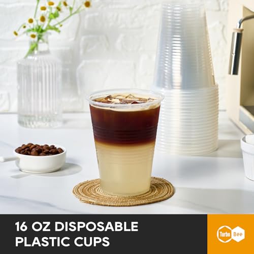 Turbo Bee 16 oz Clear Plastic Cups, 300 Count Disposable Party Cups for Beer, Soda & Iced Drinks, Bulk Cups for Barbecues & Large Gatherings - size: 16oz