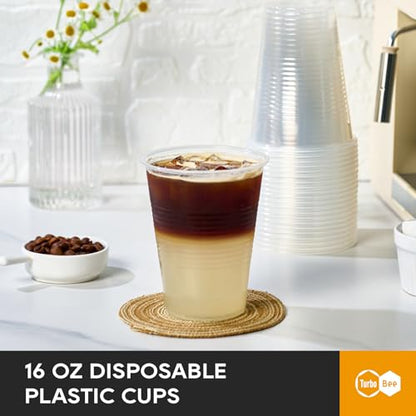 Turbo Bee 16 oz Clear Plastic Cups, 300 Count Disposable Party Cups for Beer, Soda & Iced Drinks, Bulk Cups for Barbecues & Large Gatherings - size: 16oz