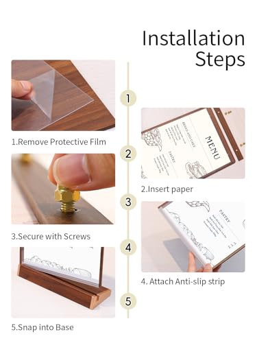 Mini 4X6 Acrylic Sign Holder Tabletop Vertical with Wood-Color Base - size: 4X6 Inch